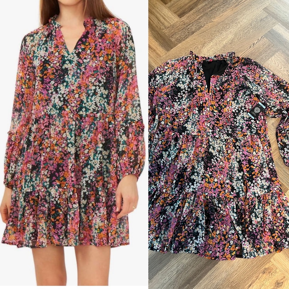 Vince Camuto Floral Tiered Mini Dress NWT